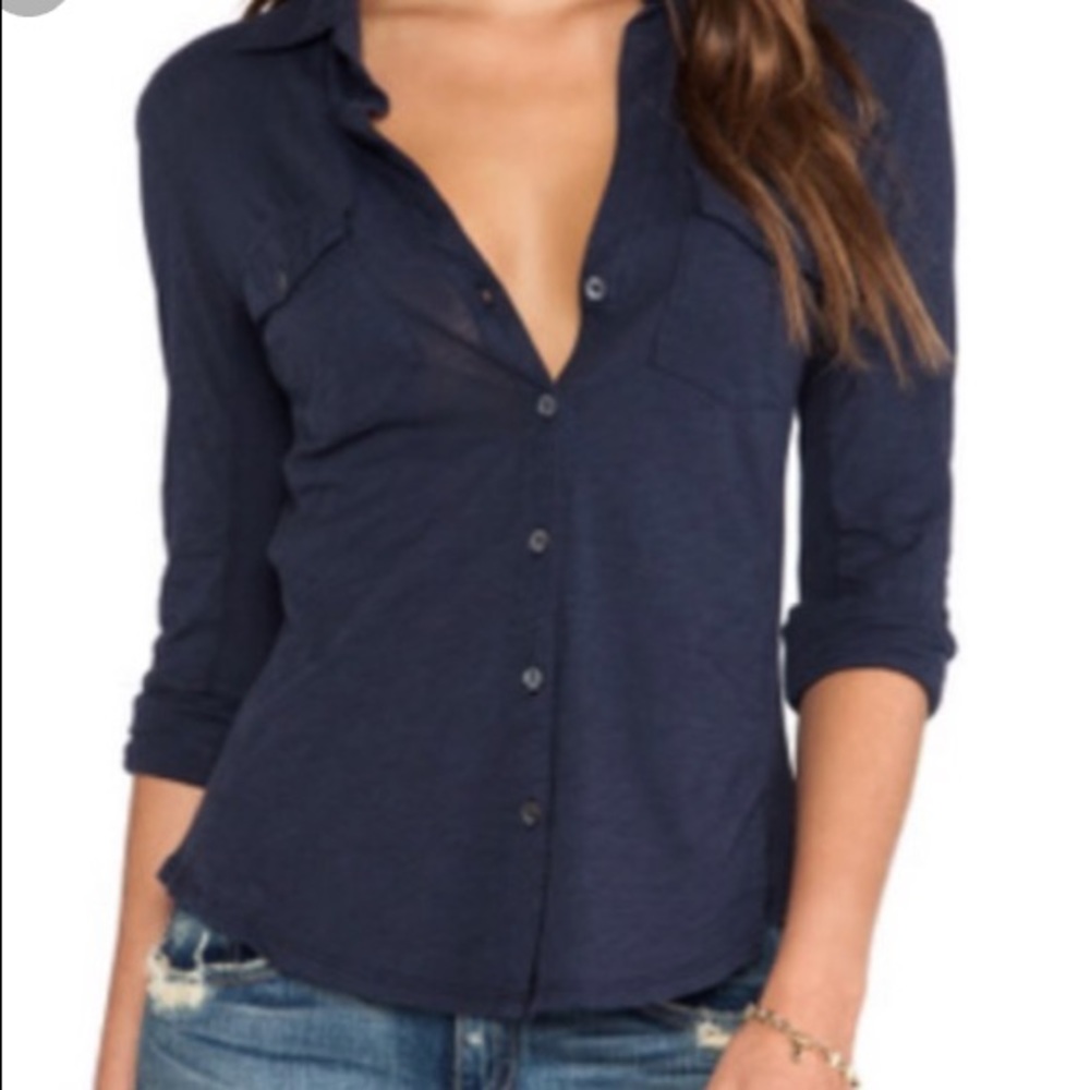James Perse Cobalt Blue Button Down Top - Picture 2 of 8